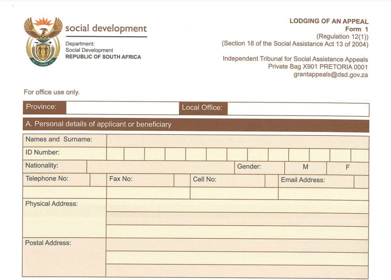 SASSA Appeal Form